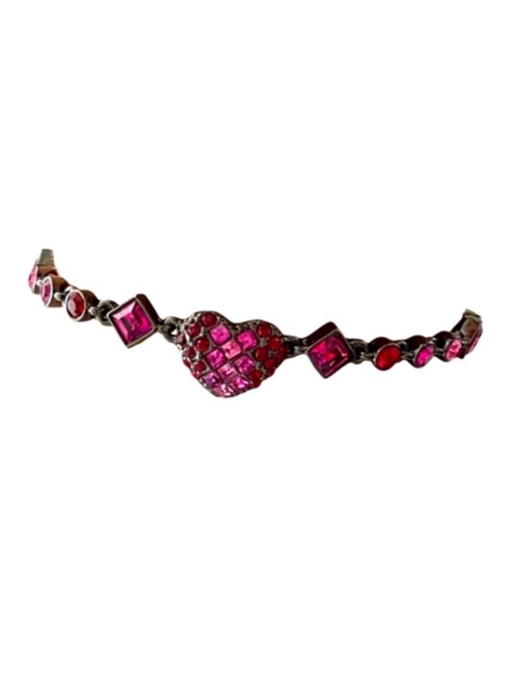 Givenchy Crystal Heart Flex Bracelet Mixed Shapes Raspberry Pink Antique Gray